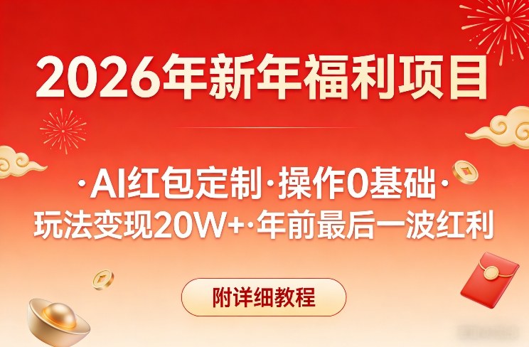 新年福利项目,AI红包定制,操作0基础,玩法变现20W+年前最后一波红利,附详细教程-初遇资源网