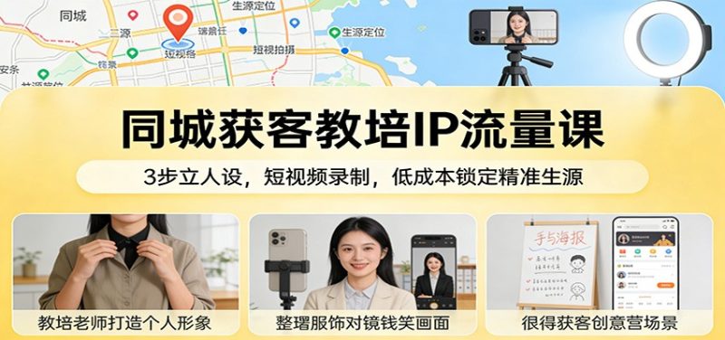 同城获客教培IP流量课:3步立人设,短视频录制,低成本锁定精准生源-初遇资源网