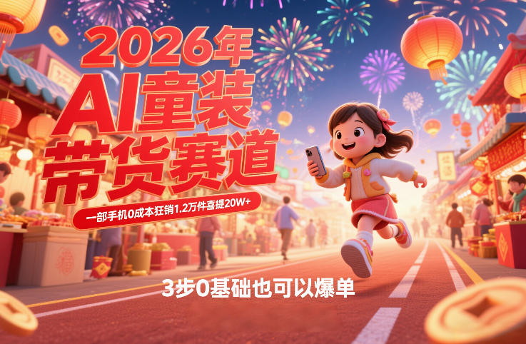 AI童装新春带货赛道,一部手机0成本狂销1.2万件喜提20W+,3步0基础也可以爆单-初遇资源网