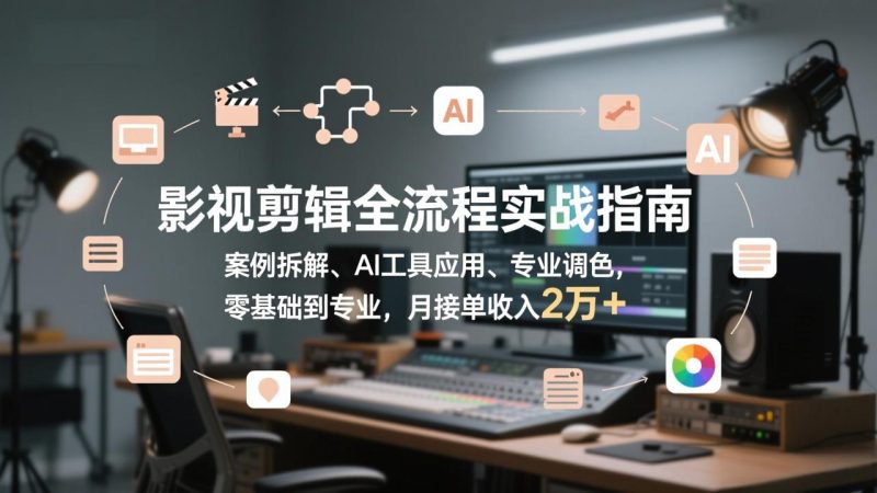 影视剪辑全流程实战指南,案例拆解、AI工具应用、专业调色,零基础到专业,月接单收入2万+-初遇资源网
