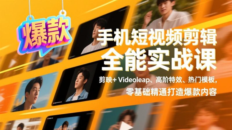 手机短视频剪辑全能实战课,剪映+Videoleap、高阶特效、热门模板,零基础精通打造爆款内容-初遇资源网