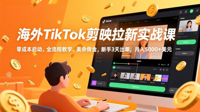 海外TikTok剪映拉新实战课，零成本启动、全流程教学、美金佣金，新手3天出单，月入5000+美元-初遇资源网