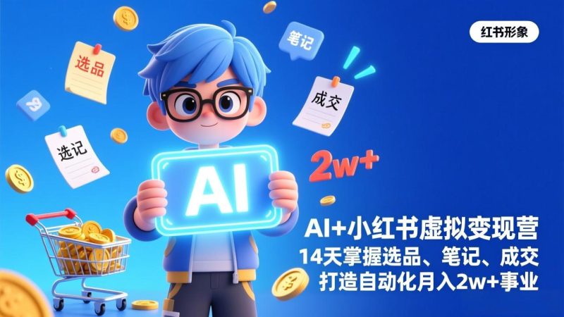 AI+小红书虚拟变现营(完结),14天掌握选品、笔记、成交,打造自动化月入2w+事业-初遇资源网