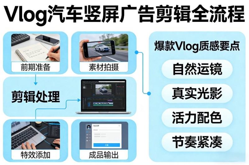 Vlog感觉汽车竖屏广告剪辑脚本全流程,拿捏爆款Vlog质感-初遇资源网