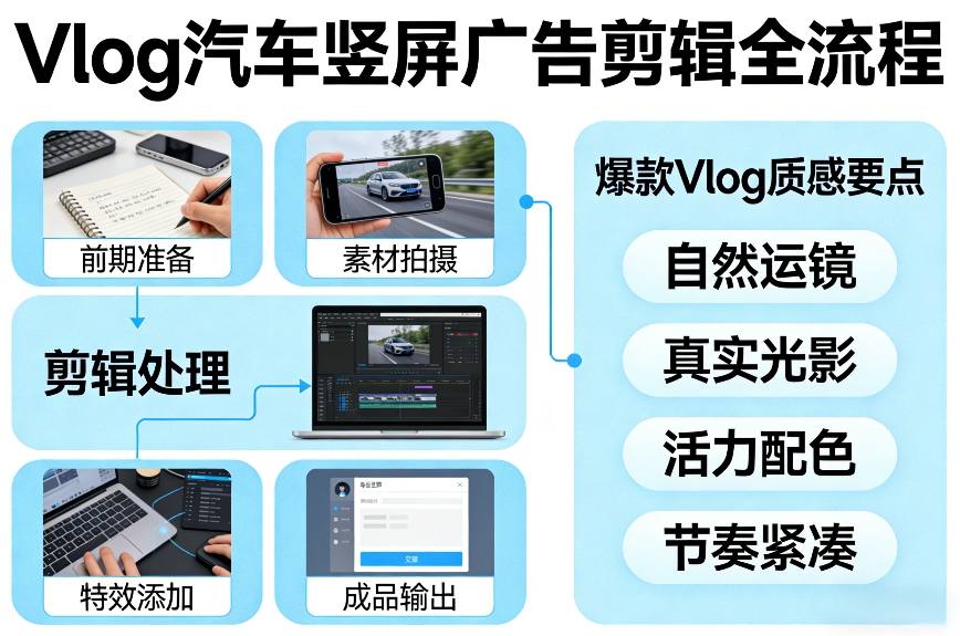 【冒泡网】Vlog感觉汽车竖屏广告剪辑脚本全流程，拿捏爆款Vlog质感 - 初遇资源网