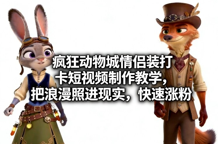 疯狂动物城情侣装打卡短视频制作教学,把浪漫照进现实,快速涨粉-初遇资源网