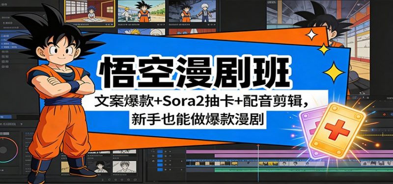 悟空漫剧班:文案爆款+Sora2抽卡+配音剪辑,新手也能做爆款漫剧-初遇资源网