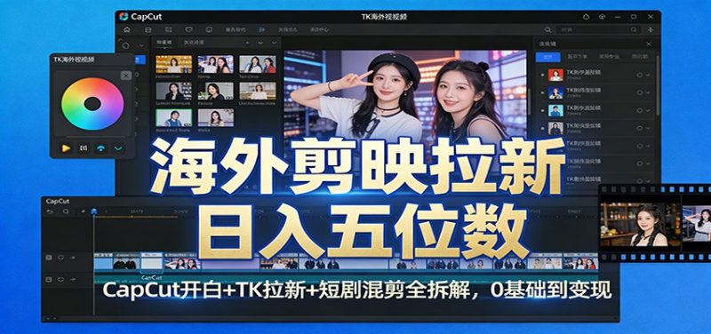 海外剪映拉新日入五位数:CapCut开白+TK拉新+短剧混剪全拆解,0基础到变现-初遇资源网