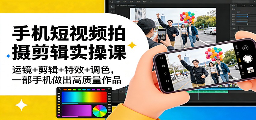 【福缘网创】手机短视频拍摄剪辑实操课：运镜+剪辑+特效+调色，一部手机做出高质量作品 - 初遇资源网