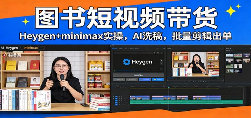 图书短视频带货：Heygen+minimax实操，AI洗稿 ，批量剪辑出单-初遇资源网
