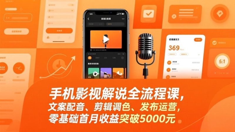 手机影视解说全流程课,文案配音、剪辑调色、发布运营,零基础首月收益突破5000元-初遇资源网