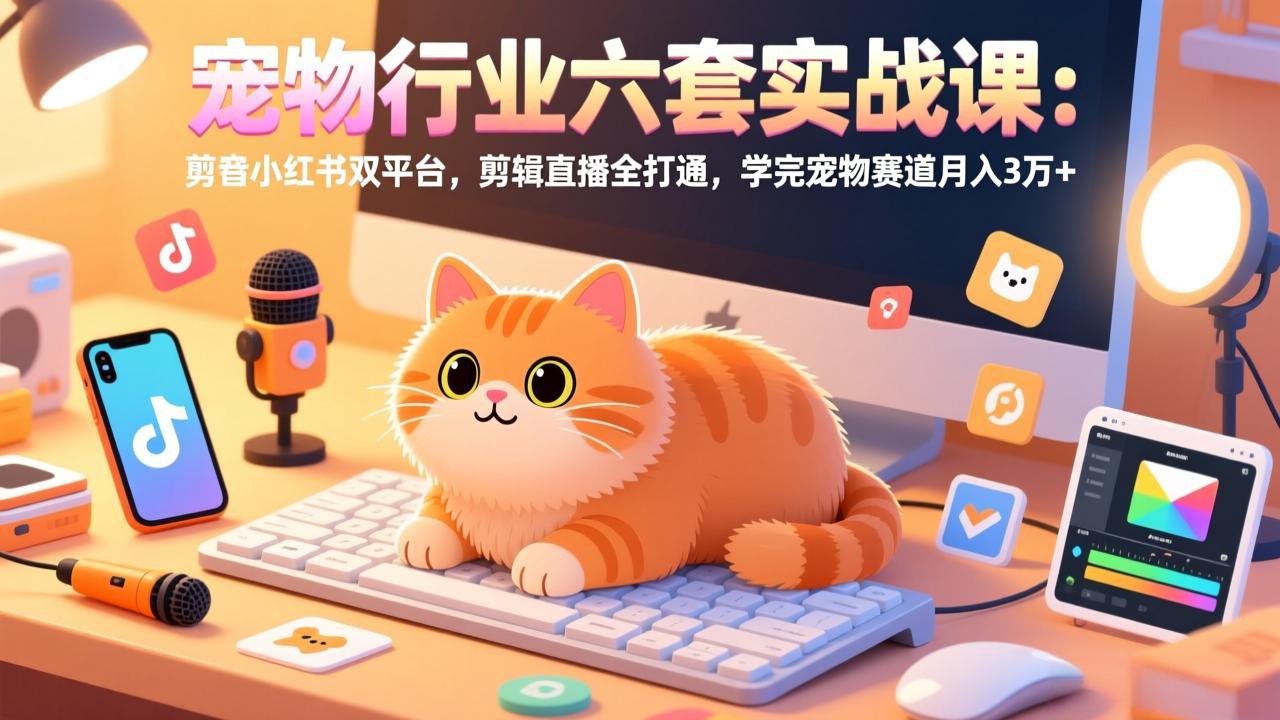 【中创网】宠物行业六套实战课：抖音小红书双平台，剪辑直播全打通，学完宠物赛道月入3万+ - 初遇资源网