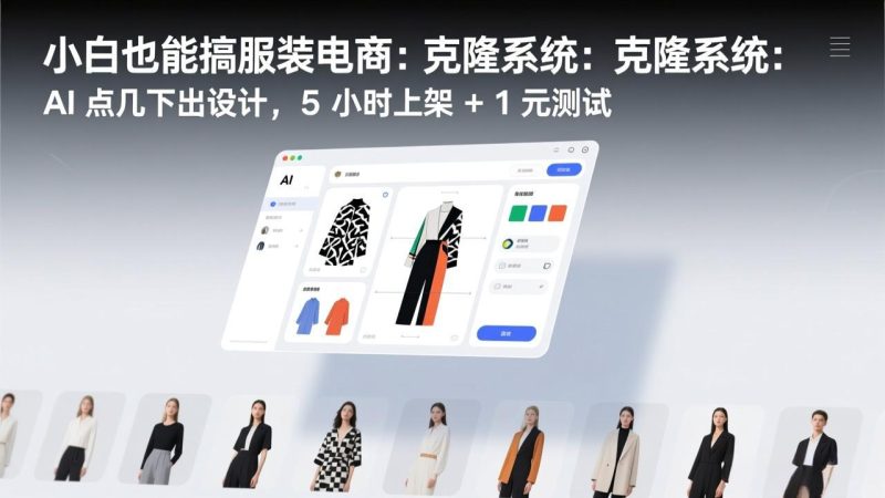 小白也能搞服装电商:克隆系统:AI 点几下出设计,5 小时上架 + 1 元测试-初遇资源网
