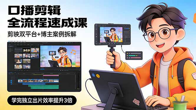 口播剪辑全流程速成课,剪映双平台+博主案例拆解,学完独立出片效率提升3倍-初遇资源网