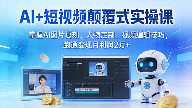 AI+短视频颠覆式实操课：掌握AI图片复刻、人物定制、视频编辑技巧，跑通变现月利润2万+-初遇资源网