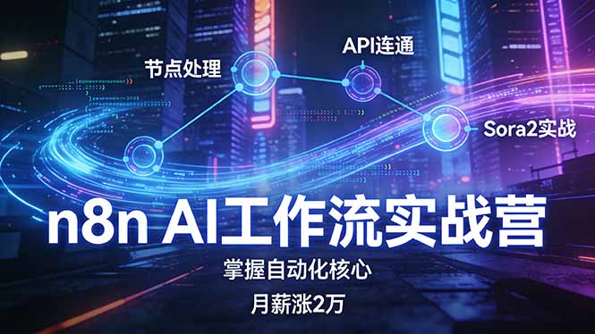 n8n AI工作流实战营,节点处理+API连通+Sora2实战,掌握自动化核心月薪涨2万-初遇资源网