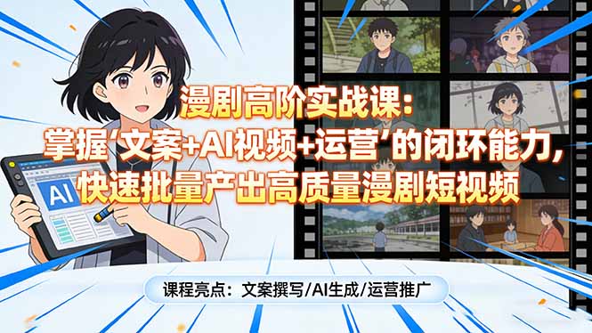 漫剧高阶实战课：掌握“文案+AI视频+运营”的闭环能力，快速批量产出高质量漫剧短视频-初遇资源网