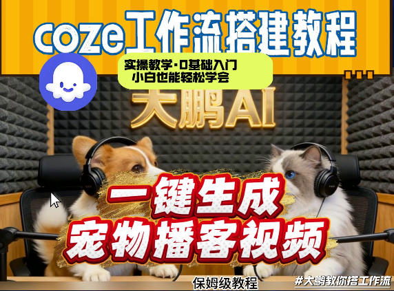 Coze工作流AI一键生成宠物播客视频,全程保姆级教程,零基础小白保姆级教学-初遇资源网