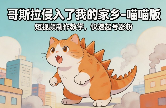 哥斯拉侵入了我的家乡–喵喵版短视频制作教学,快速起号涨粉-初遇资源网