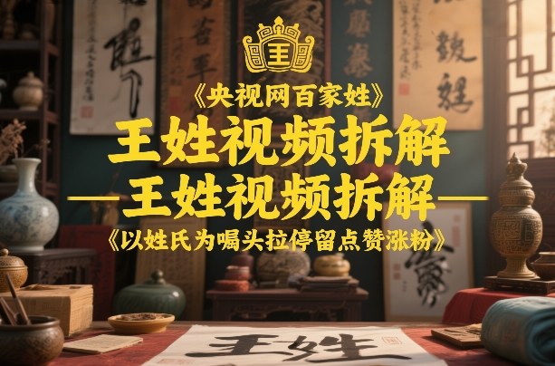 央视网百家姓–王姓视频拆解,以姓氏为噱头拉停留点赞涨粉-初遇资源网