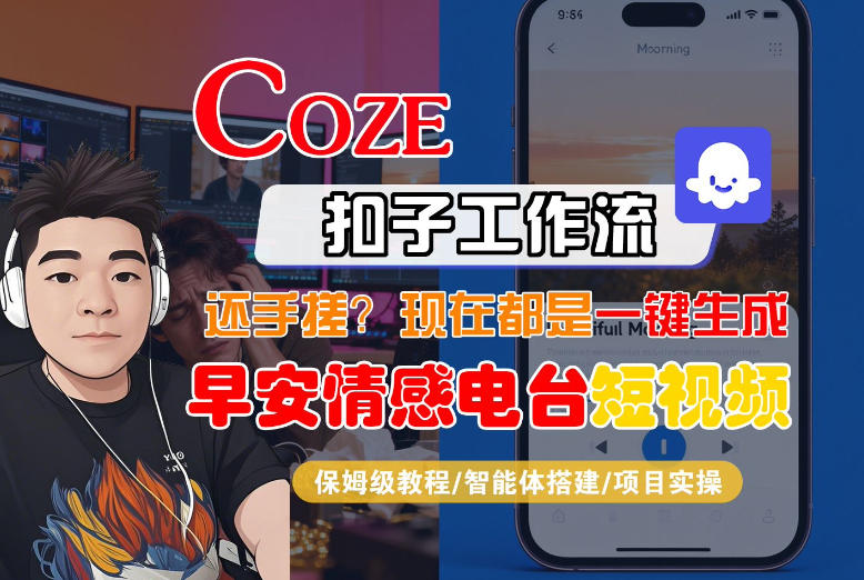 【Coze工作流搭建实操教程】【coze】早安情感电台日签视频还在手动做？用扣子工作流自动生成，省时90%-初遇资源网