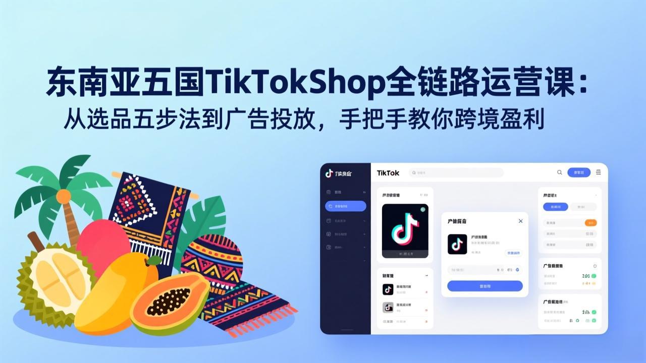 东南亚五国TikTok Shop全链路运营课:从选品五步法到广告投放,手把手教你跨境盈利-初遇资源网