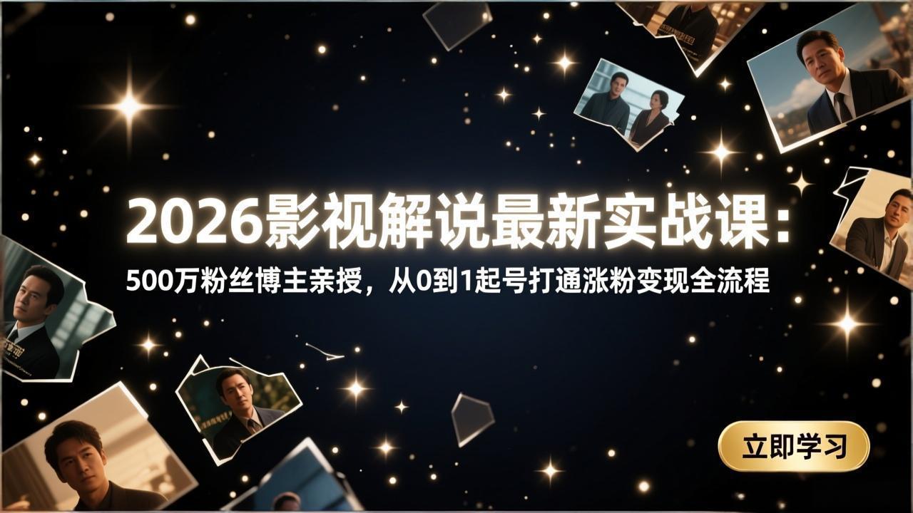2026影视解说最新实战课:500万粉丝博主亲授,从0到1起号打通涨粉变现全流程-初遇资源网