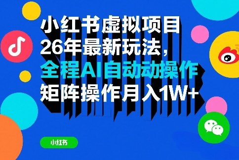 小红书虚拟项目26年最新玩法,全程AI自动操作,矩阵操作月入1W+-初遇资源网