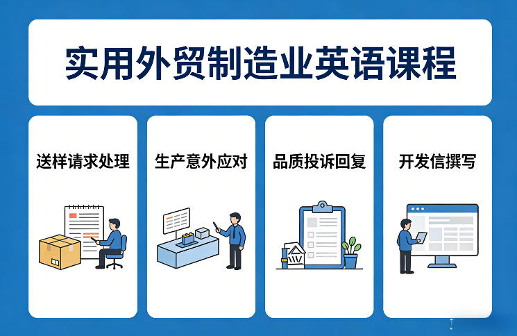 实用外贸制造业英语课程，教你专业处理送样请求、应对生产意外、回复品质投诉、撰写开发信等-初遇资源网