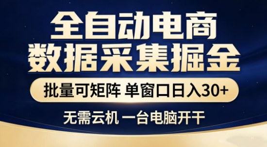 独家电商数据全自动采集项目，批量可矩阵，单窗口轻松日入3张+-初遇资源网