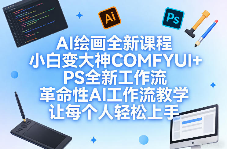 AI绘画全新课程，小白变大神COMFYUI+PS全新工作流，革命性AI工作流教学，让每个人轻松上手-初遇资源网