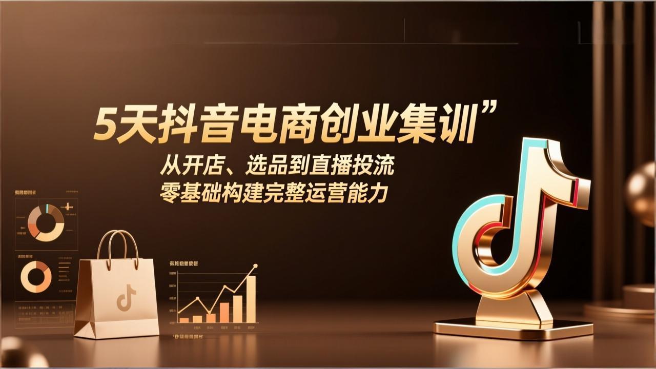 5天抖音电商创业集训：从开店、选品到直播投流，零基础构建完整运营能力-初遇资源网