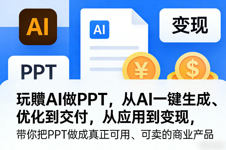 玩賺AI做PPT,从AI一键生成、优化到交付,从应用到变现,带你把PPT做成真正可用、可卖的商业产品-初遇资源网