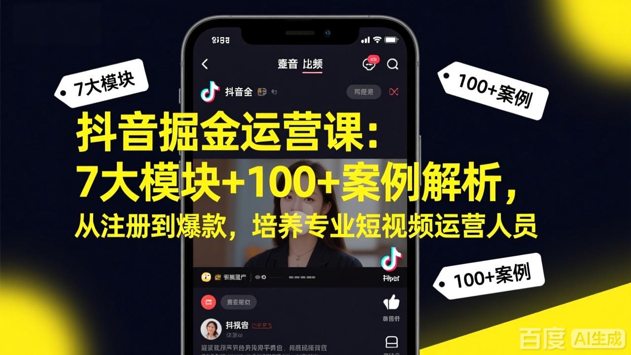 抖音掘金运营课:7大模块+100+案例解析,从注册到爆款,培养专业短视频运营人员-初遇资源网