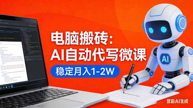 电脑搬砖:AI自动代写微课,稳定月入1-2W,提供接单渠道,0门槛小白可做!-初遇资源网