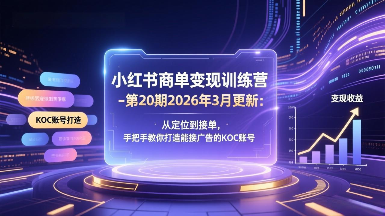 小红书商单变现训练营-第20期26年3月更新：从定位到接单，手把手教你打造能接广告的KOC账号-初遇资源网