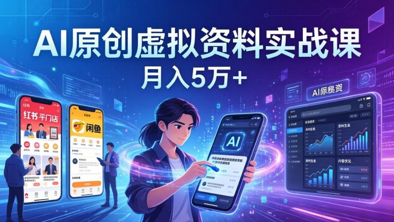 AI原创虚拟资料实战课：2026新机会，小红书闲鱼开店，普通人用AI轻松变现，月入5万+-初遇资源网