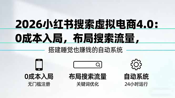 2026小红书搜索虚拟电商4.0:0成本入局,布局搜索流量,搭建睡觉也赚钱的自动系统-初遇资源网