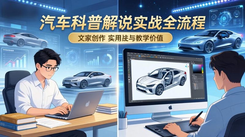 抖音汽车科普解说实战:文案+动画+画面处理+去水印全流程,打造专业汽车科普视频-初遇资源网
