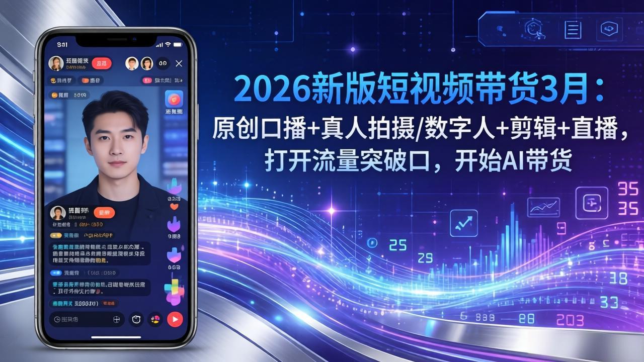 【中创网】2026新版短视频带货3月：原创口播+真人拍摄/数字人+剪辑+直播，打开流量突破口，开始AI带货 - 初遇资源网