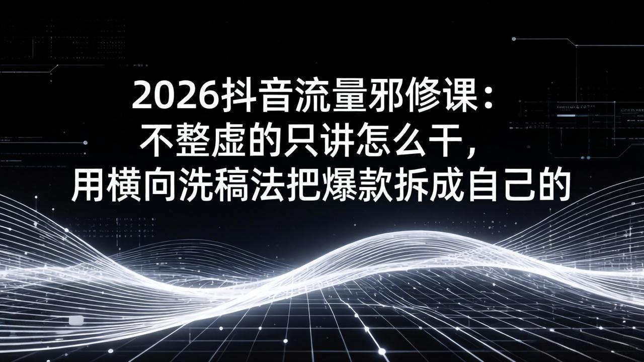 【中创网】2026抖音流量邪修课：不整虚的只讲怎么干，用横向洗稿法把爆款拆成自己的 - 初遇资源网