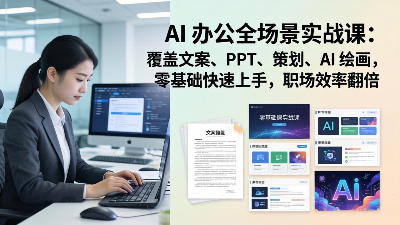 【中创网】AI 办公全场景实战课：覆盖文案、PPT、策划、AI 绘画，零基础快速上手，职场效率翻倍 - 初遇资源网
