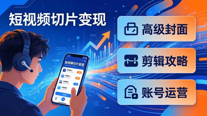短视频切片变现速成班2.0：高级封面+剪辑攻略+账号运营，0基础小白快速入局副业-初遇资源网