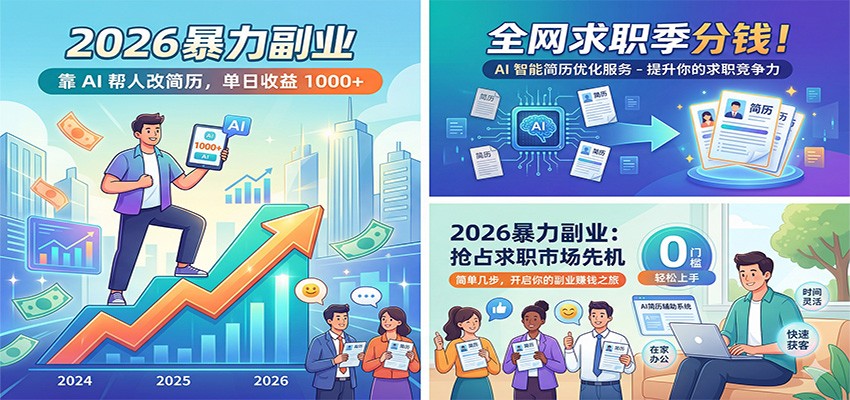 【福缘网创】2026暴力副业：靠AI帮人改简历，单日收益1000+，全网求职季分钱 - 初遇资源网