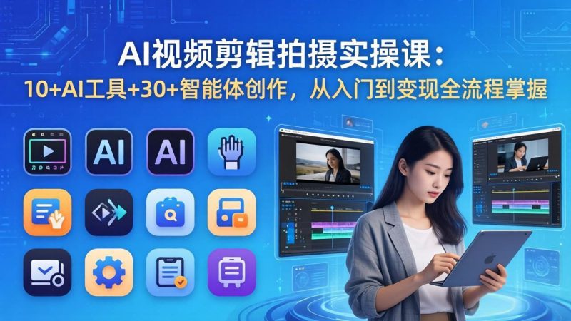 AI 视频剪辑拍摄实操课:10+AI工具+30+智能体创作,从入门到变现全流程掌握-初遇资源网