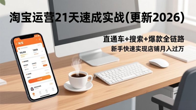 淘宝运营21天速成实战(更新3月)，直通车+搜索+爆款全链路，新手快速实现店铺月入过万-初遇资源网