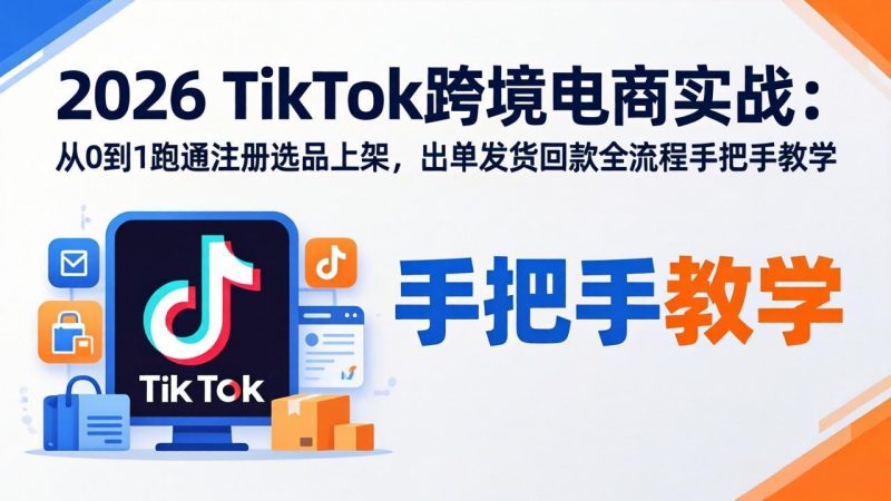 2026TikTok跨境电商实战：从0到1跑通注册选品上架，出单发货回款全流程手把手教学-初遇资源网