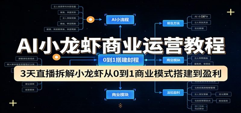 AI小龙虾商业运营教程：3天直播拆解小龙虾从0到1商业模式搭建到盈利-初遇资源网