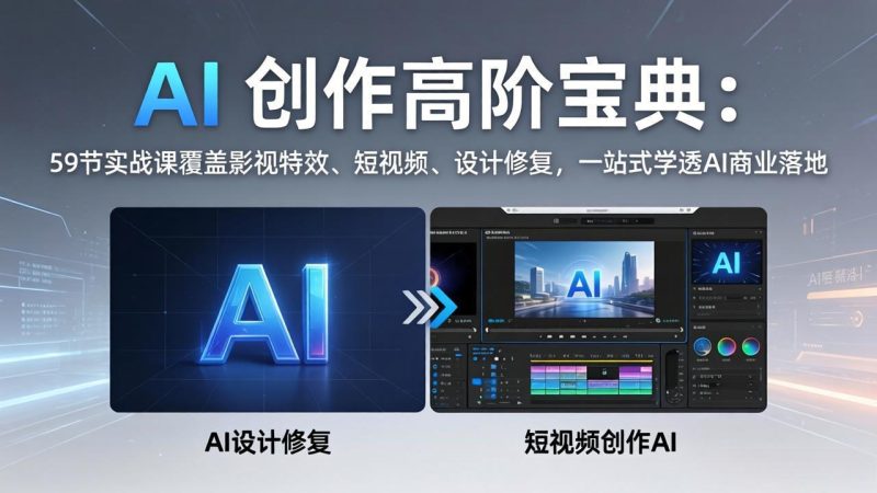 AI 创作高阶宝典:59节实战课覆盖影视特效、短视频、设计修复,一站式学透AI商业落地-初遇资源网
