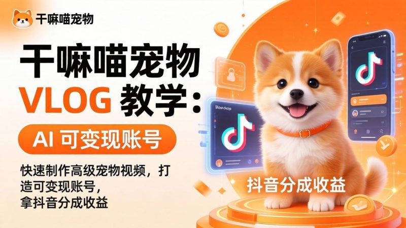 干嘛喵宠物 VLOG 教学:AI 快速制作高级宠物视频,打造可变现账号,拿抖音分成收益-初遇资源网
